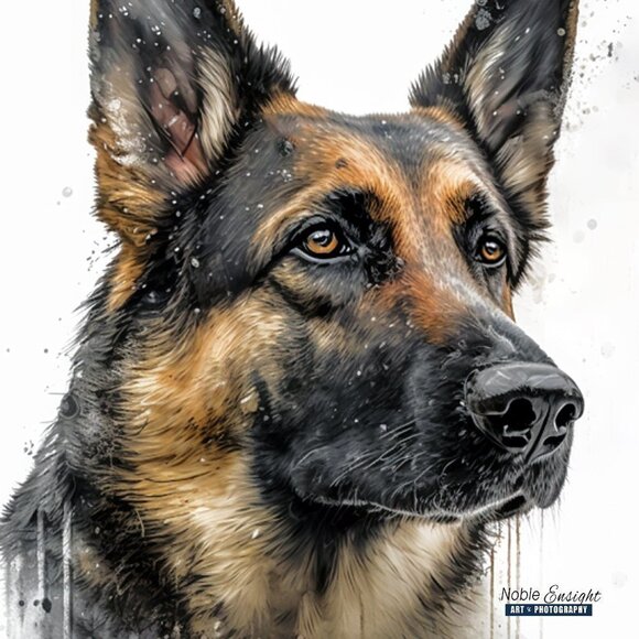 German Shepard Loyal‎ Dog Portrait Watercolor Oil Painting Art Print - Picture 2 of 4